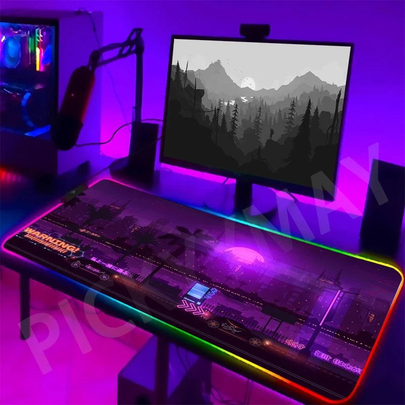 Neon Backlight Gaming Mousepad Cyberpunk  Desk Rug RGB Gamer Mousepads Mouse Pad LED Non-Slip Rubber Mouse Mats Keyboard Mat