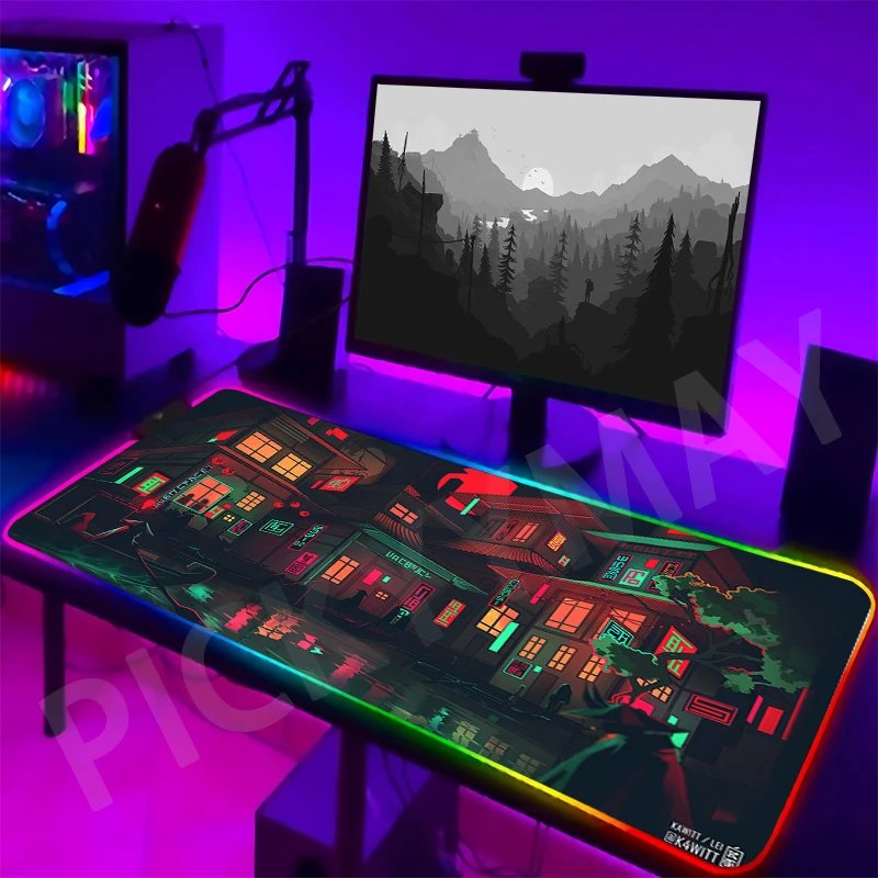 Neon Backlight Gaming Mousepad Cyberpunk  Desk Rug RGB Gamer Mousepads Mouse Pad LED Non-Slip Rubber Mouse Mats Keyboard Mat