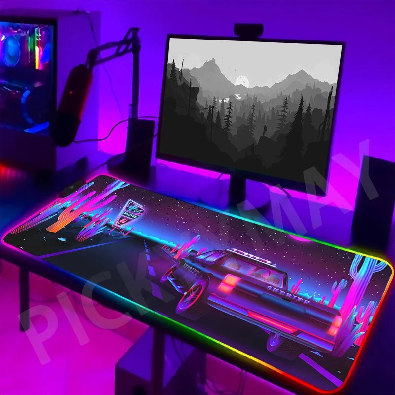 Neon Backlight Gaming Mousepad Cyberpunk  Desk Rug RGB Gamer Mousepads Mouse Pad LED Non-Slip Rubber Mouse Mats Keyboard Mat