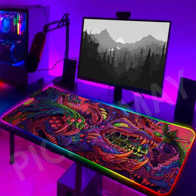 Neon Backlight Gaming Mousepad Cyberpunk  Desk Rug RGB Gamer Mousepads Mouse Pad LED Non-Slip Rubber Mouse Mats Keyboard Mat