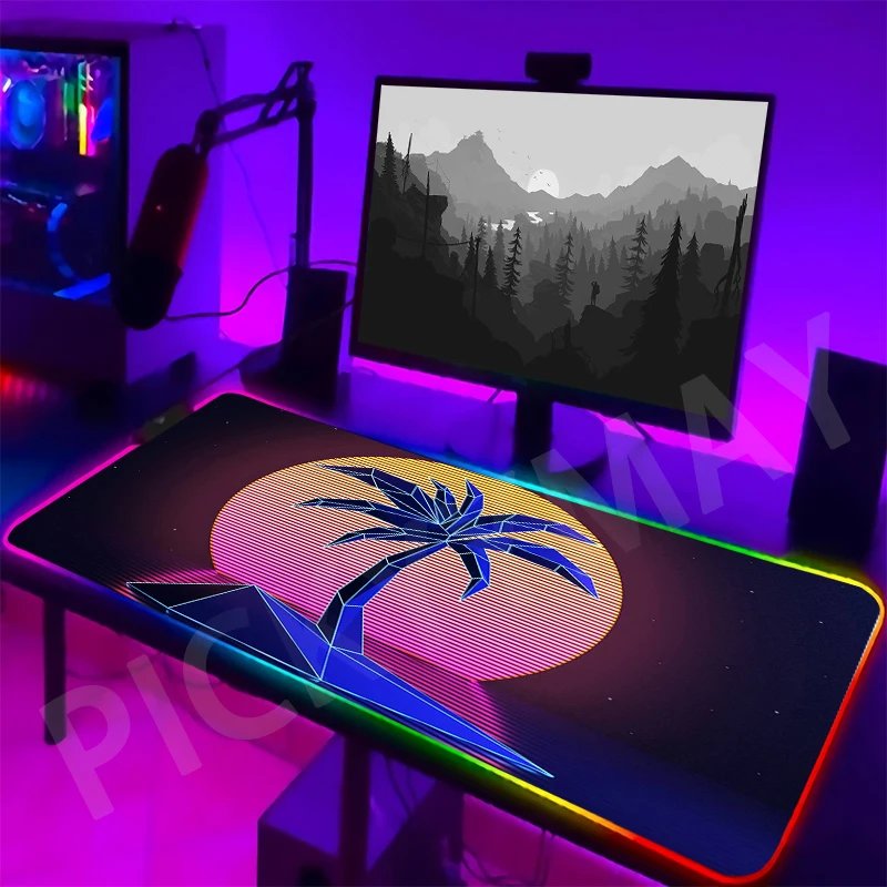 Neon Backlight Gaming Mousepad Cyberpunk  Desk Rug RGB Gamer Mousepads Mouse Pad LED Non-Slip Rubber Mouse Mats Keyboard Mat