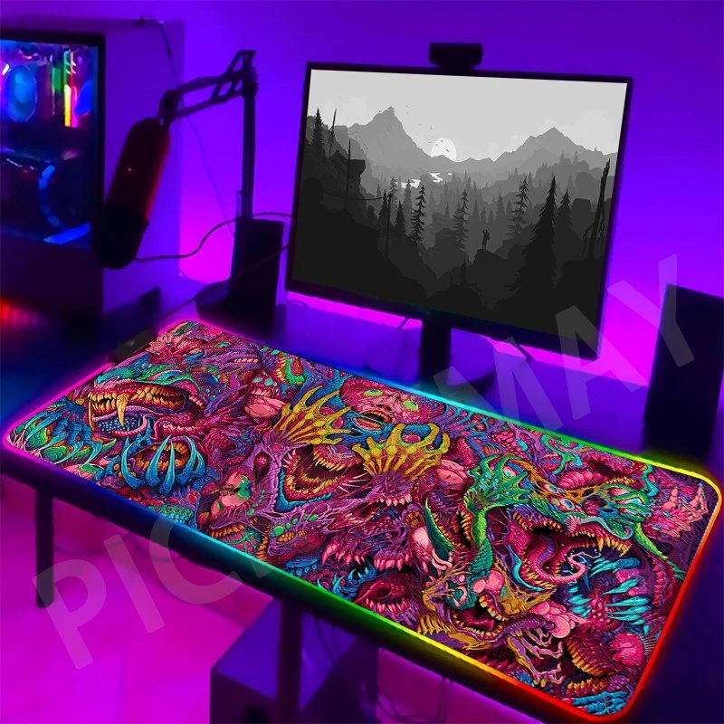 Neon Backlight Gaming Mousepad Cyberpunk  Desk Rug RGB Gamer Mousepads Mouse Pad LED Non-Slip Rubber Mouse Mats Keyboard Mat