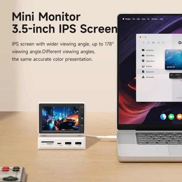 Hagibis 3.5inch IPS Mini Screen AIDA64 Mini PC CPU RAM HDD Data Monitor Display Sub Screen with USB C Hub for Laptop PC MacBook - Image 4