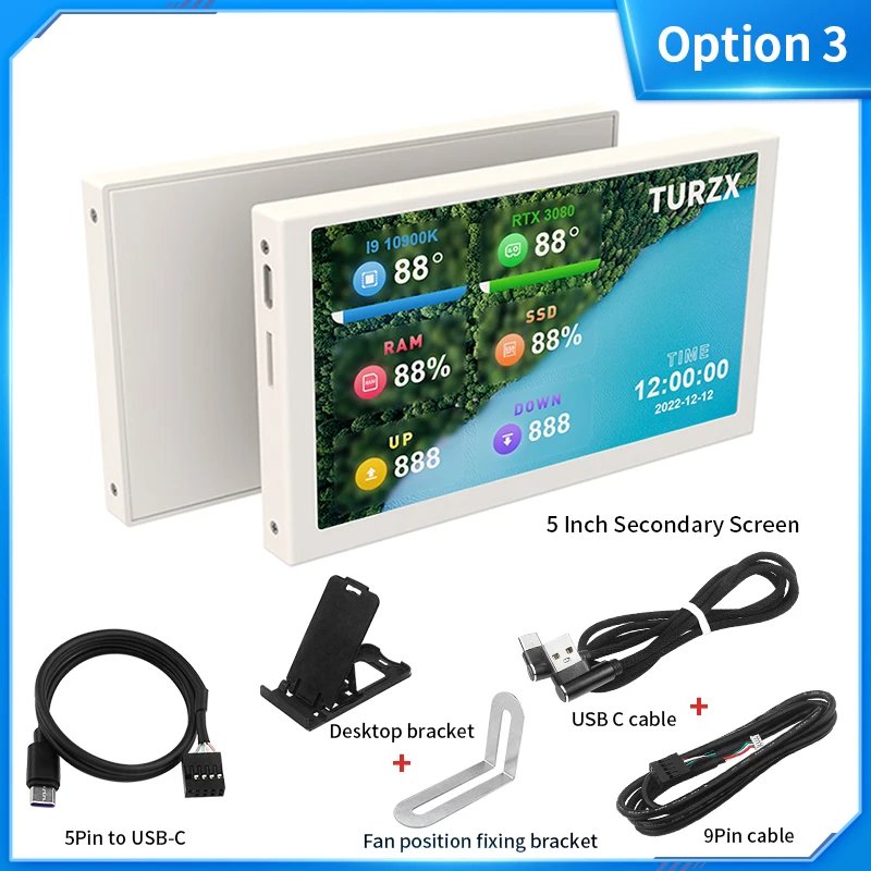 5 Inch IPS Type-C Secondary Screen Dynamic 800x480 LCD Display CPU GPU RAM HDD Monitoring Freely AIDA64 with Aluminum Case