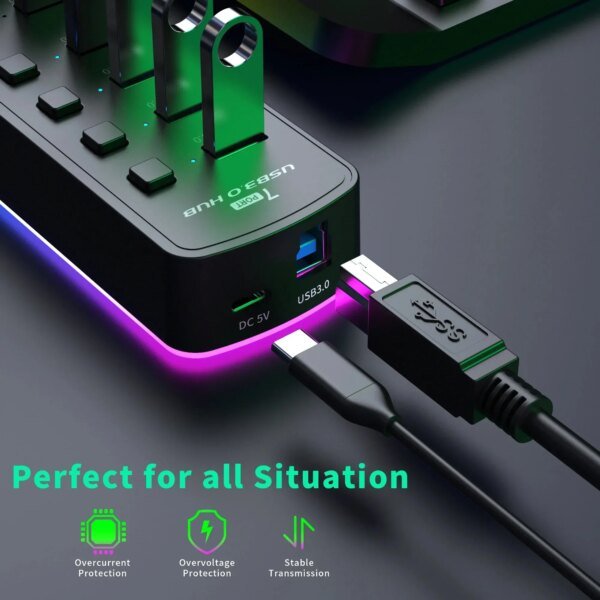 7 Ports USB 3.0 Hub 5Gbps High Speed USB Splitter Adapter Individual On/Off Switch For PC Computer Accessories SSD RGB USB Hub - Image 2