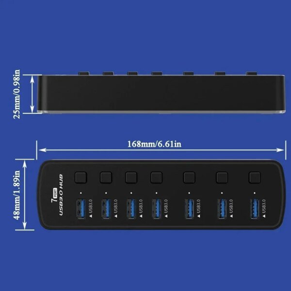 7 Ports USB 3.0 Hub 5Gbps High Speed USB Splitter Adapter Individual On/Off Switch For PC Computer Accessories SSD RGB USB Hub - Image 6