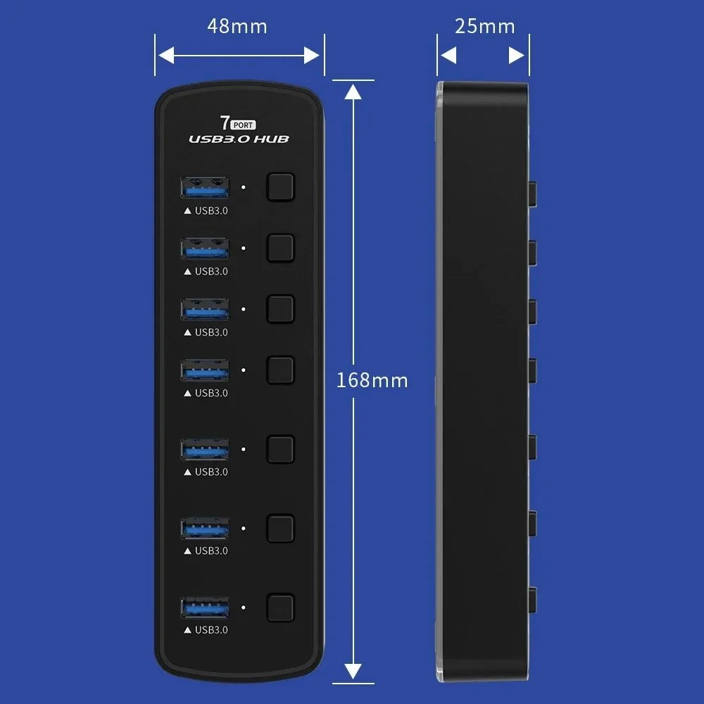 7 Ports USB 3.0 Hub 5Gbps High Speed USB Splitter Adapter Individual On/Off Switch For PC Computer Accessories SSD RGB USB Hub