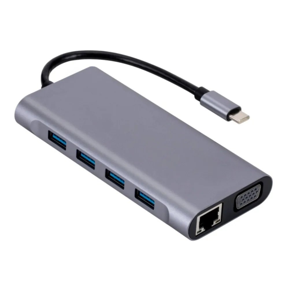 11 In 1 USB C Hub For Macbook Air Pro Compatible 4K Type C To HDMI VGA USB 3.0 2.0 Rj45 With PD 100W TF SD 3.5mm Aux Type C Hub