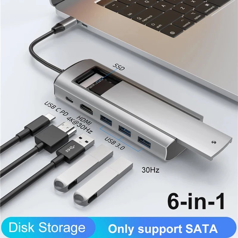 8-IN-1 USB HUB With Disk Storage Function PD100W USB C to HDMI-compatible Adapter SSD M.2 SATA NVME Dock Station For Macbook PC