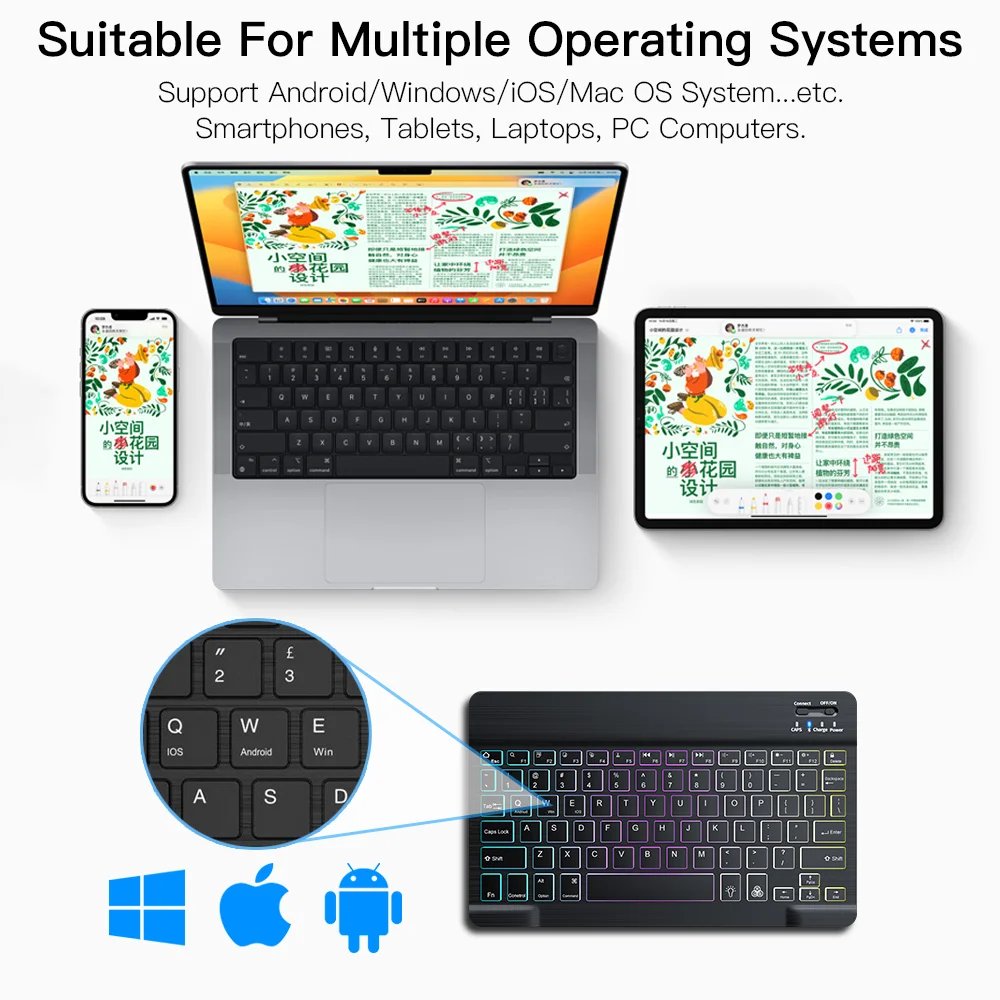 Wireless Bluetooth Keyboards For Android iOS Windows Mini Backlight Keyboard For Apple Xiaomi Samsung Tablet Keyboard and Mouse