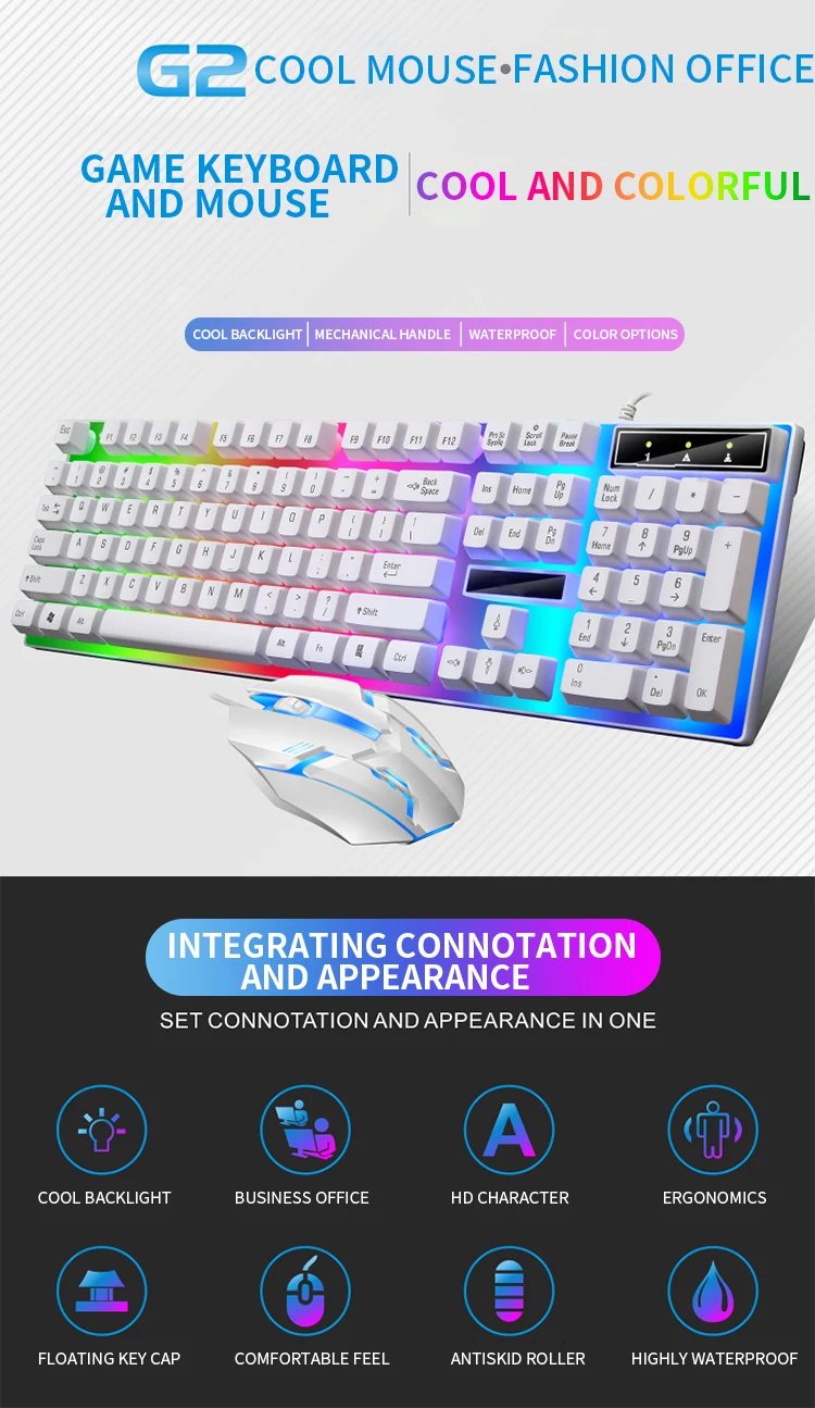 Gamer Keyboard And Mouse Combo Set RGB LED 104-Key Wired Gaming Keyboard Mouse Set for Notebook Laptop Desktop PC Tablet