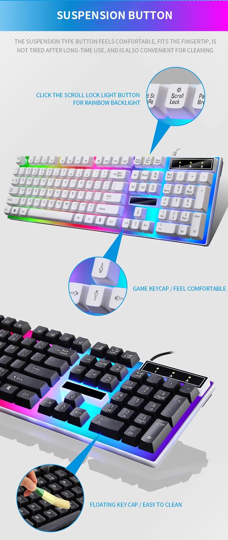 Gamer Keyboard And Mouse Combo Set RGB LED 104-Key Wired Gaming Keyboard Mouse Set for Notebook Laptop Desktop PC Tablet