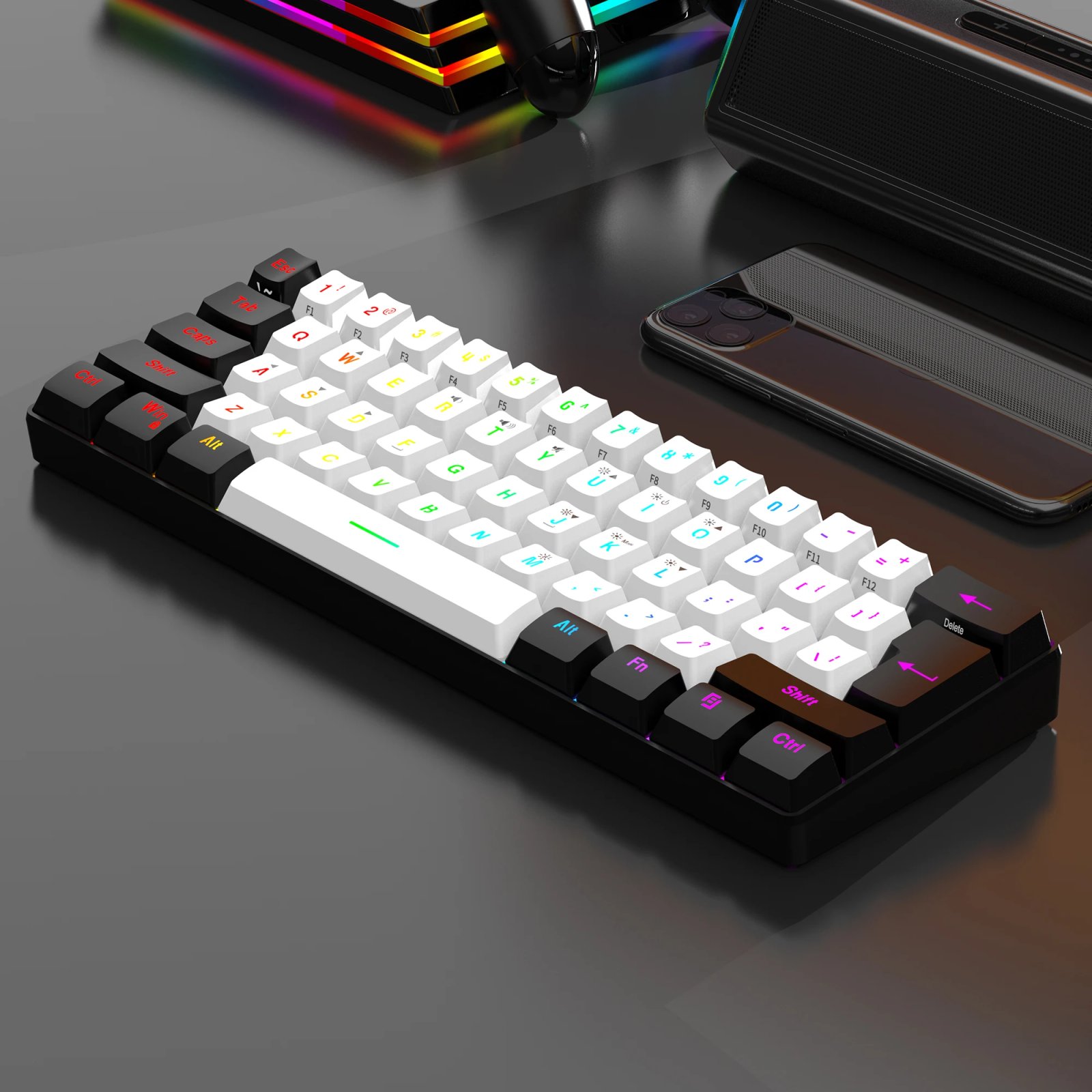 60% wired gaming keyboard, RGB backlight ultra compact mini keyboard, waterproof small compact 61 key keyboard for pc/Mac gamers