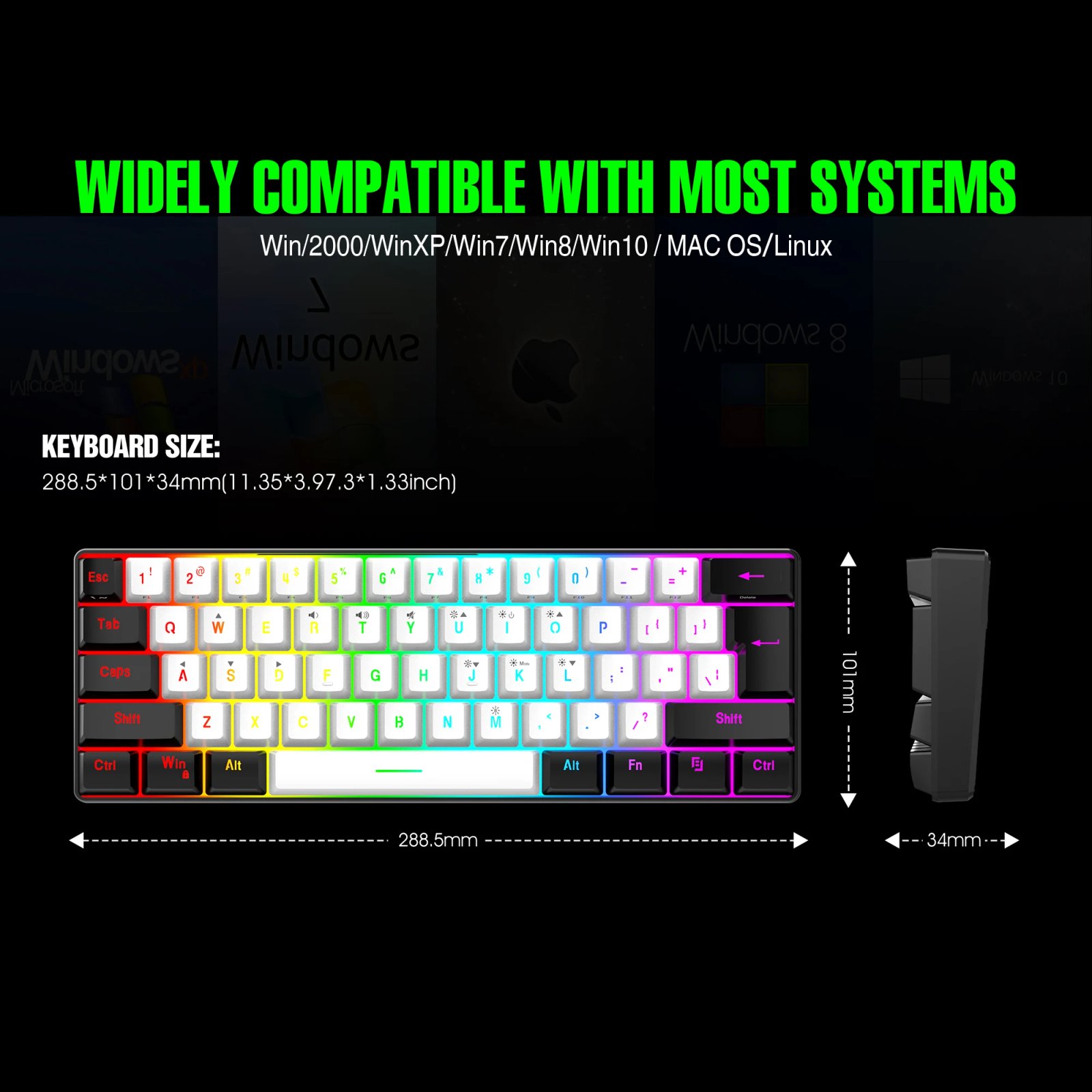 60% wired gaming keyboard, RGB backlight ultra compact mini keyboard, waterproof small compact 61 key keyboard for pc/Mac gamers