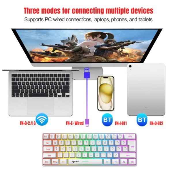 L500 Wired/Wireless Gaming Keyboard 61 Keys With Dynamic RGB Backlight For PC Laptop Gamer - Image 5