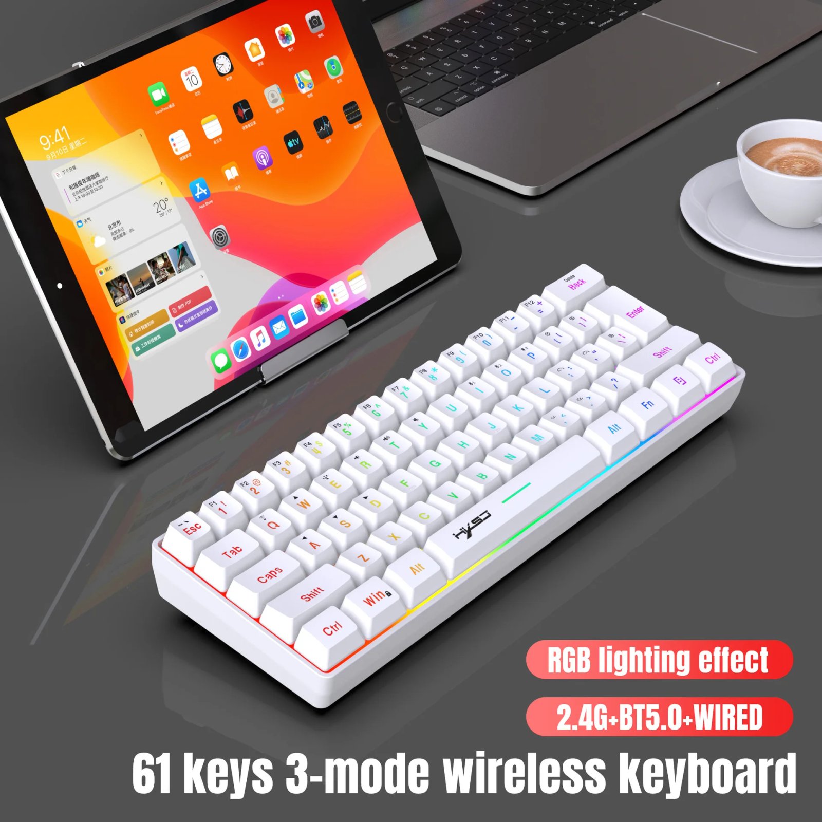 L500 Wired/Wireless Gaming Keyboard 61 Keys With Dynamic RGB Backlight For PC Laptop Gamer