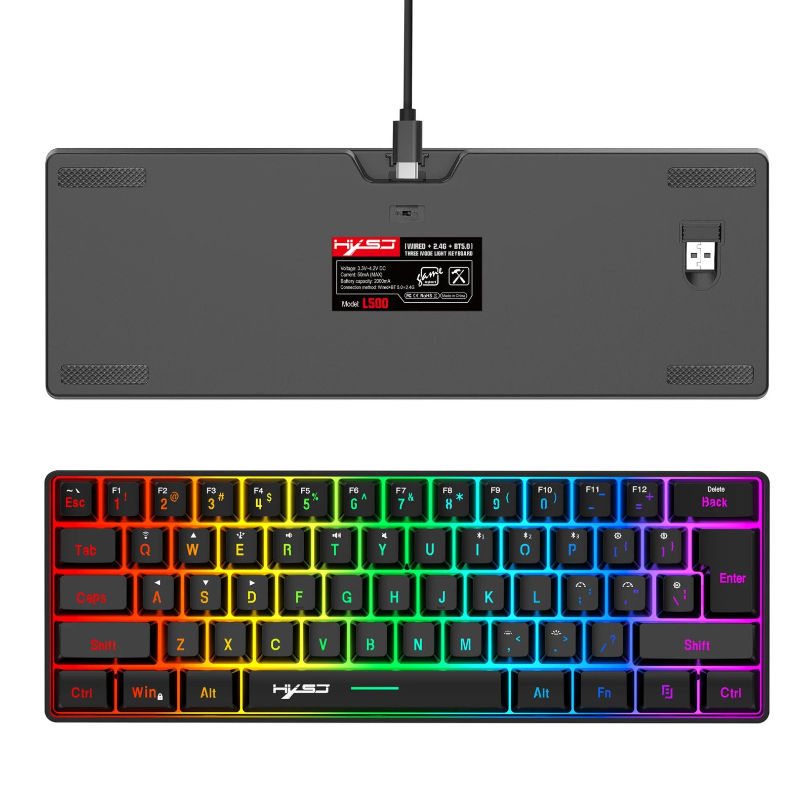 L500 Wired/Wireless Gaming Keyboard 61 Keys With Dynamic RGB Backlight For PC Laptop Gamer