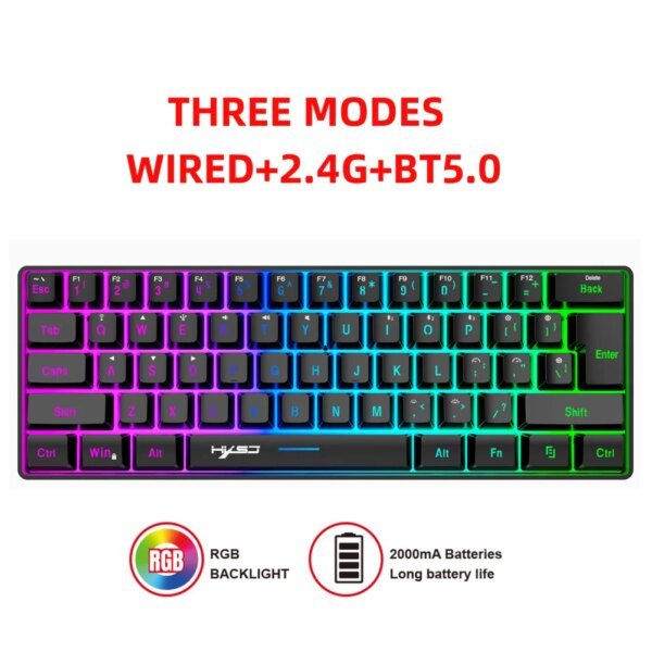 L500 Wired/Wireless Gaming Keyboard 61 Keys With Dynamic RGB Backlight For PC Laptop Gamer - Image 2