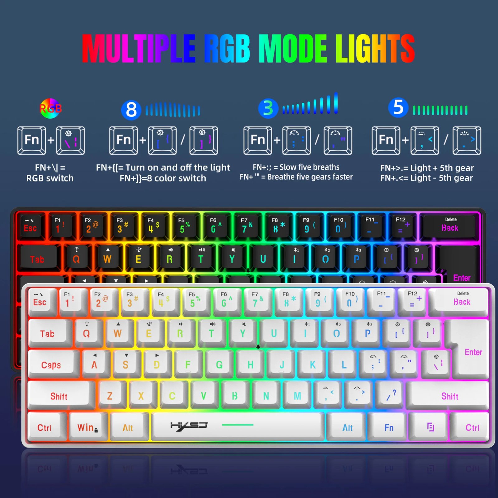 L500 Wired/Wireless Gaming Keyboard 61 Keys With Dynamic RGB Backlight For PC Laptop Gamer