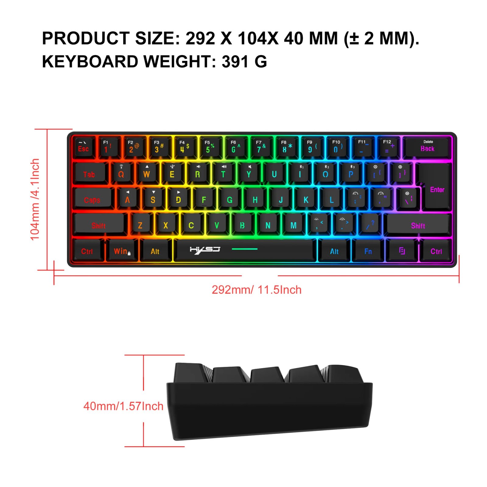 L500 Wired/Wireless Gaming Keyboard 61 Keys With Dynamic RGB Backlight For PC Laptop Gamer