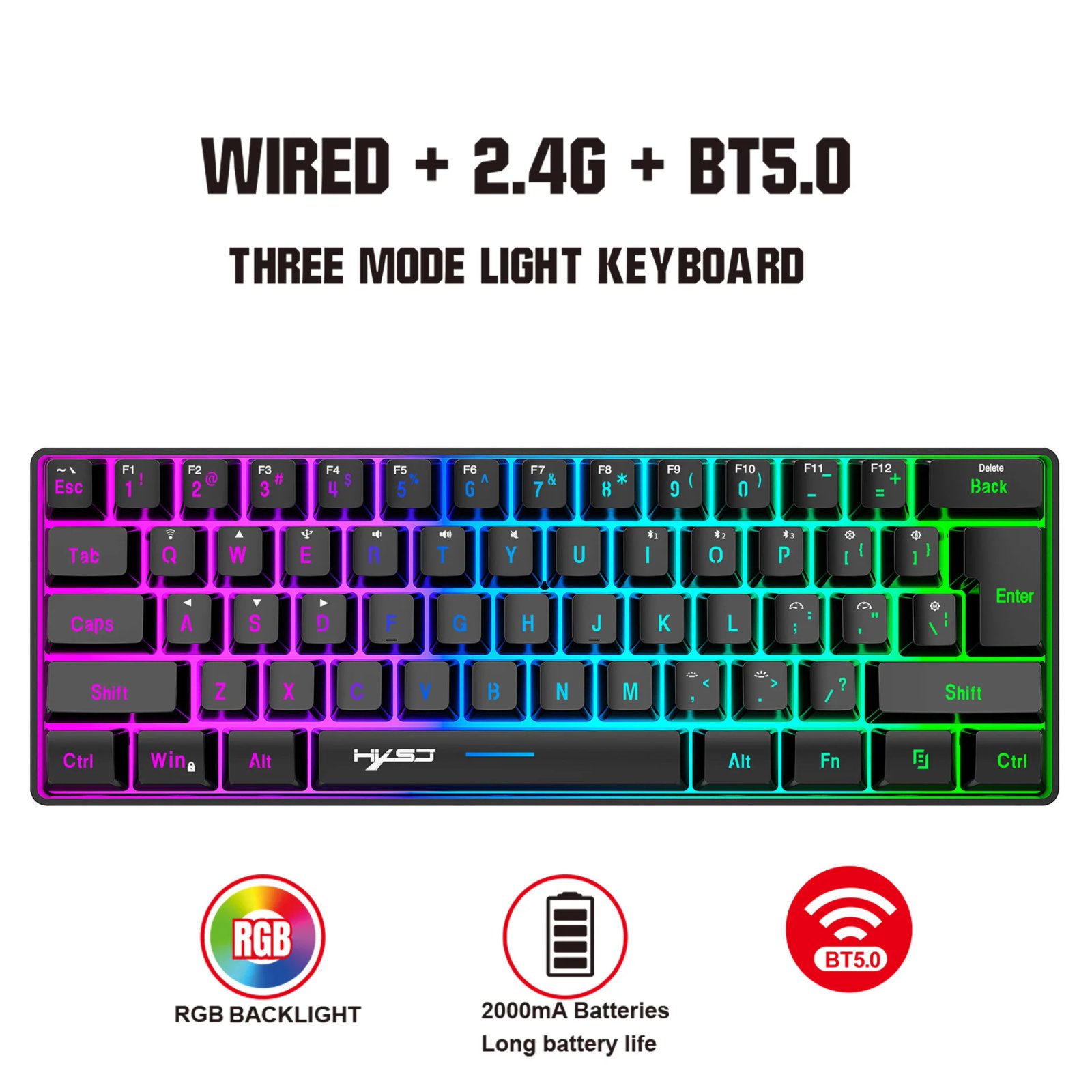 L500 Wired/Wireless Gaming Keyboard 61 Keys With Dynamic RGB Backlight For PC Laptop Gamer