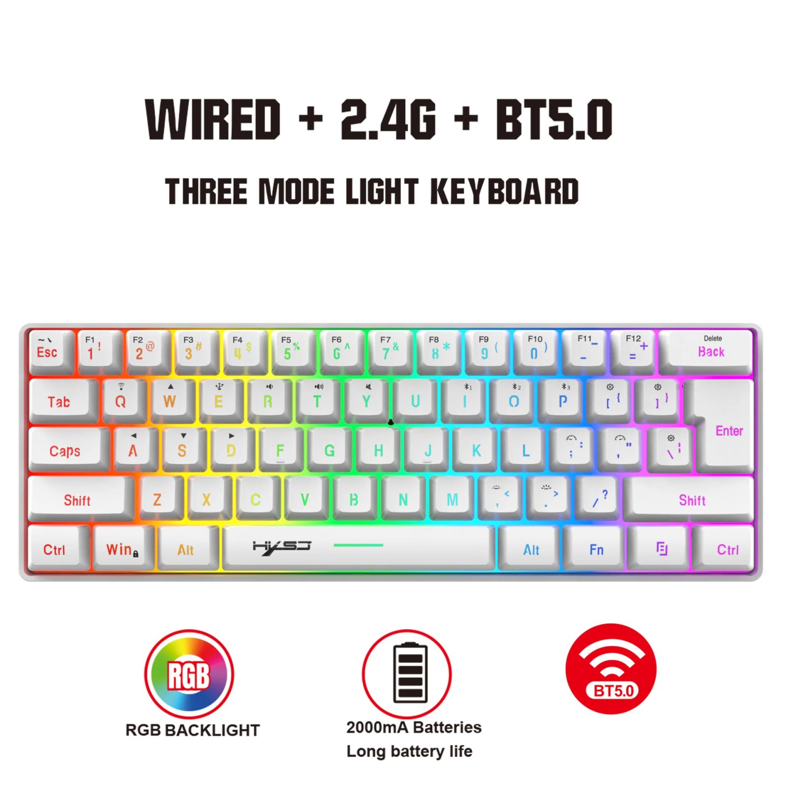 L500 Wired/Wireless Gaming Keyboard 61 Keys With Dynamic RGB Backlight For PC Laptop Gamer