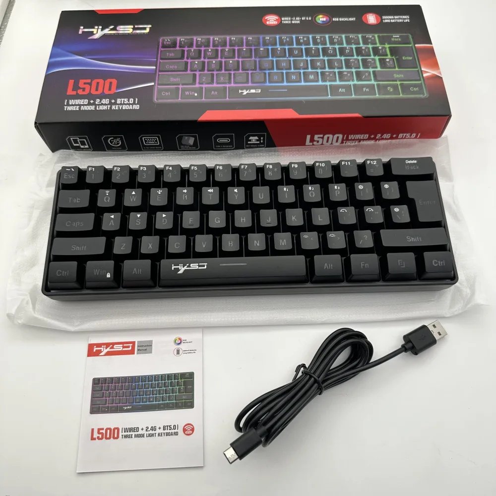 L500 Wired/Wireless Gaming Keyboard 61 Keys With Dynamic RGB Backlight For PC Laptop Gamer