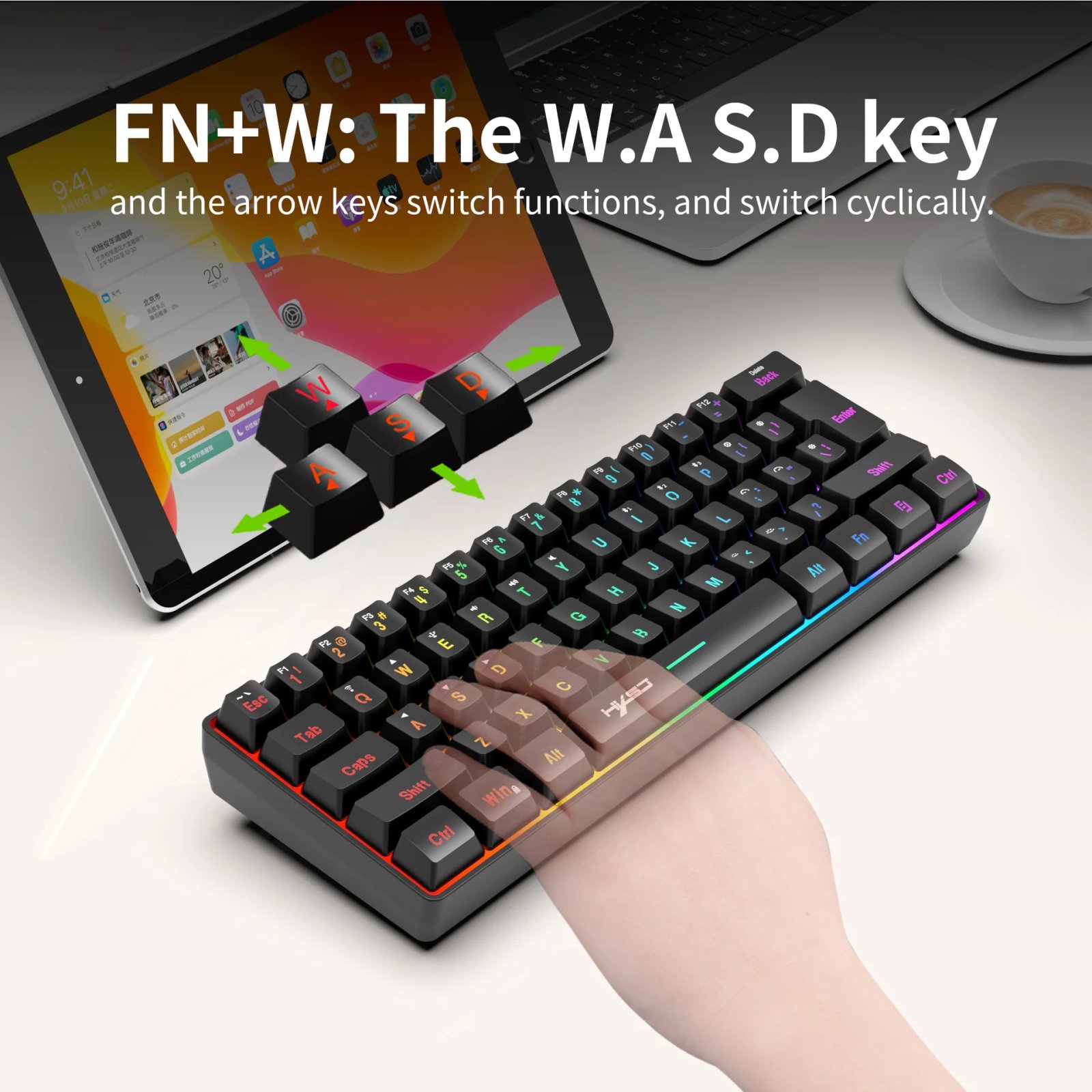 L500 Wired/Wireless Gaming Keyboard 61 Keys With Dynamic RGB Backlight For PC Laptop Gamer