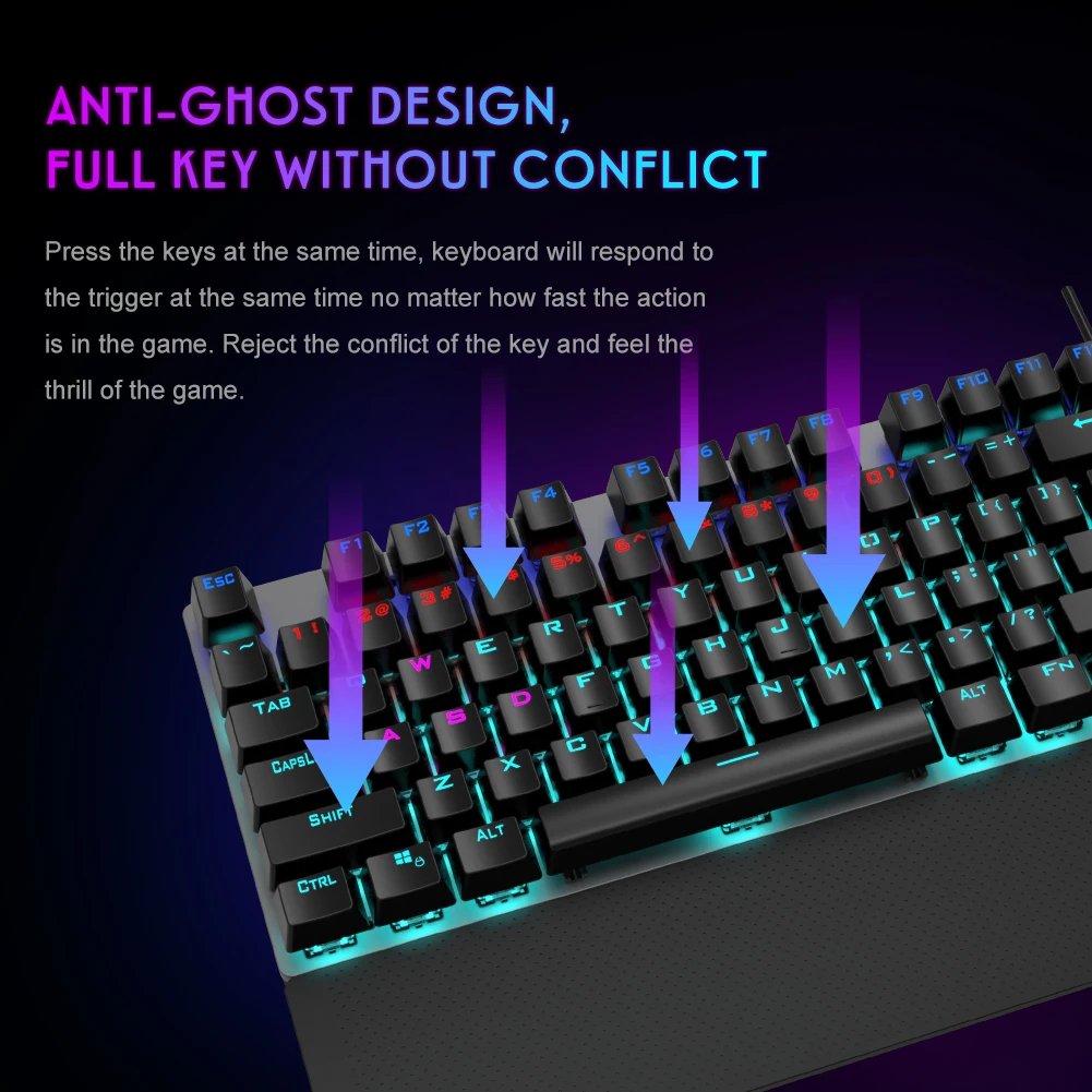 AULA F2088 Mechanical Gaming Full Key Programmable Macro Keyboard Anti-ghosting Switch Wire Mixed Light Korea Russian Arabic cap