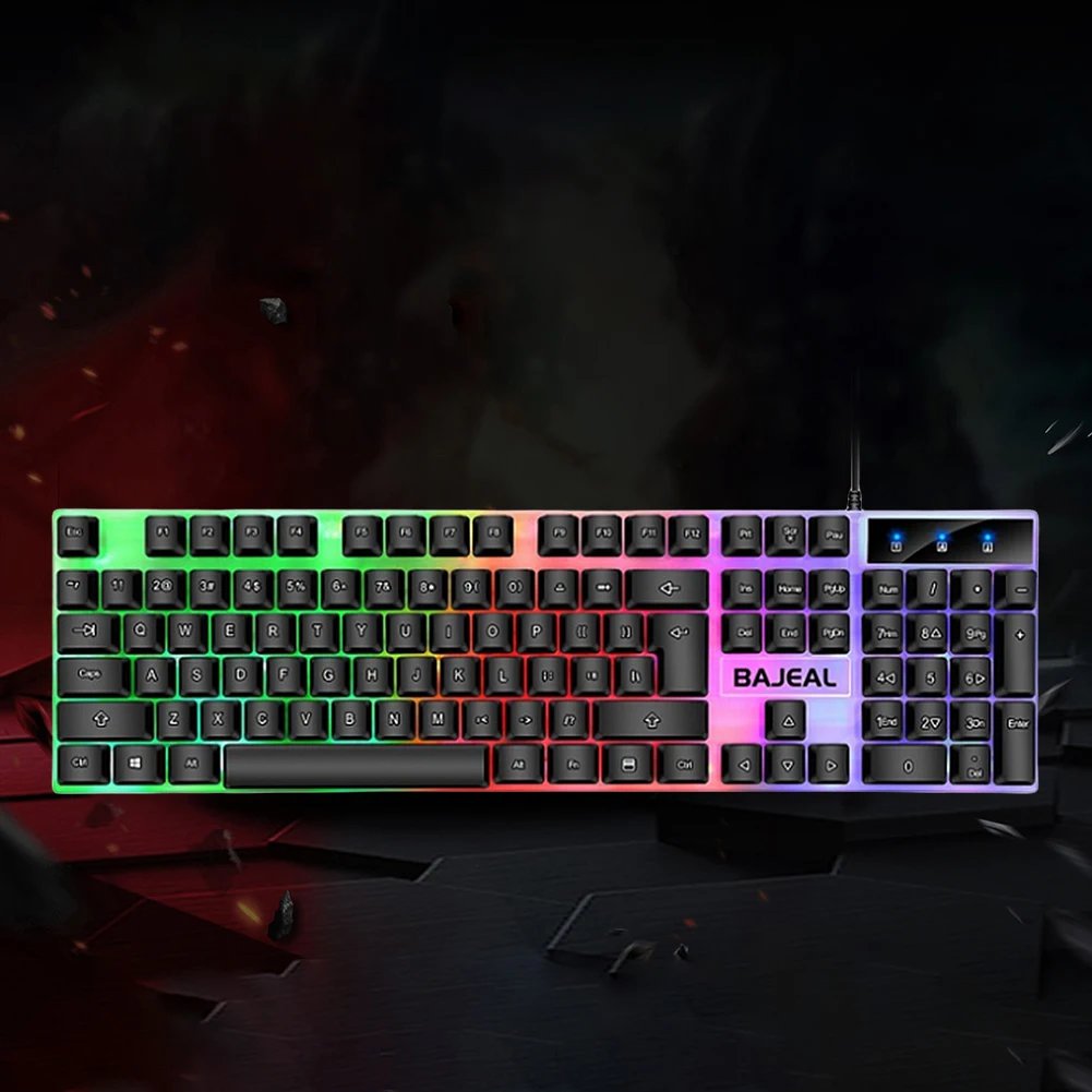 RGB Gaming Keyboard 98 Keys Mechanical Keyboard Colorful Lighting Gaming USB Wired Keyboard Backlit Key Caps for Laptop PC Gamer