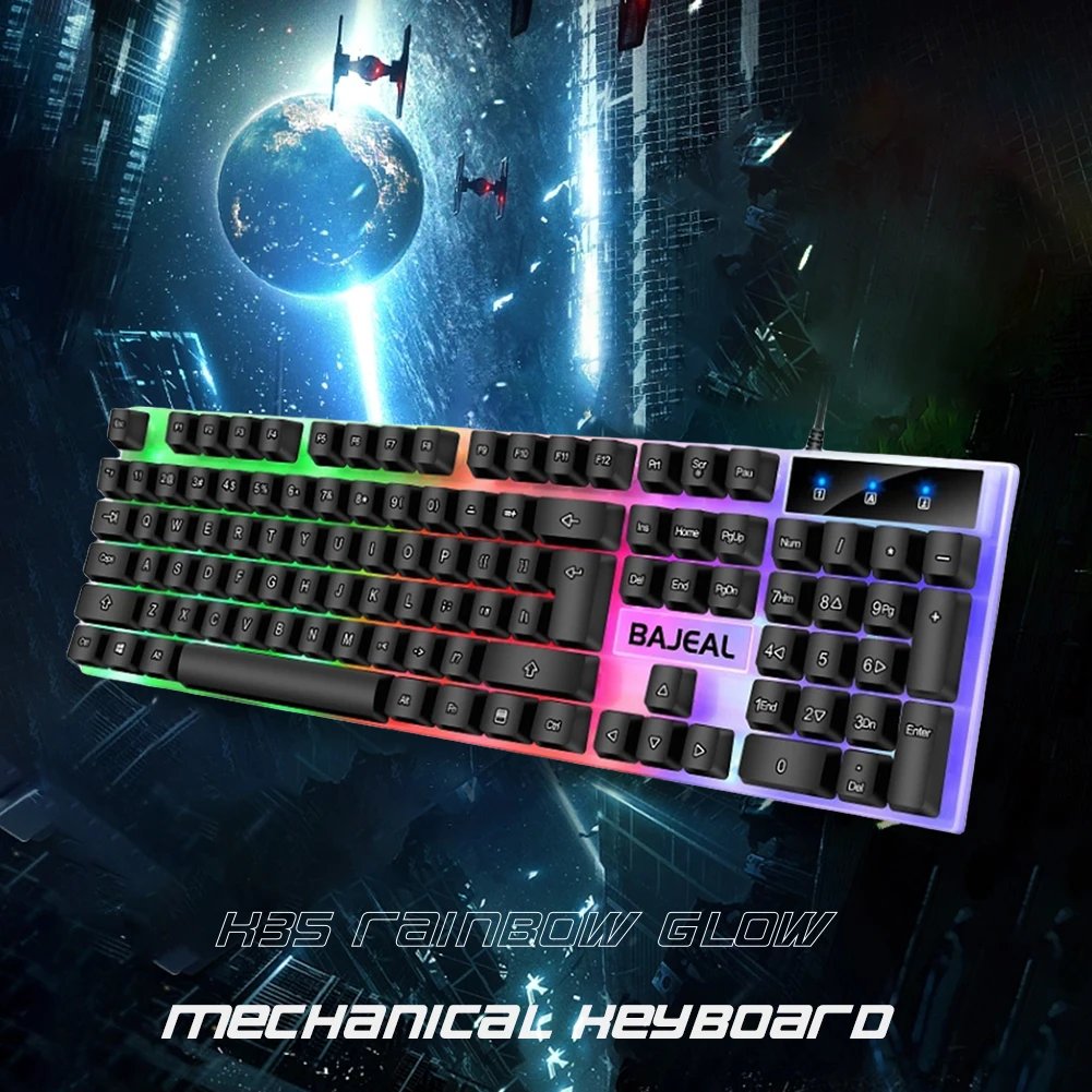 RGB Gaming Keyboard 98 Keys Mechanical Keyboard Colorful Lighting Gaming USB Wired Keyboard Backlit Key Caps for Laptop PC Gamer