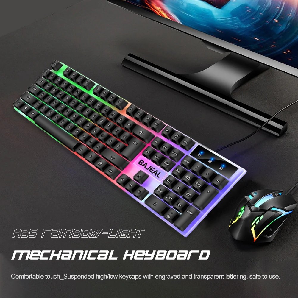 RGB Gaming Keyboard 98 Keys Mechanical Keyboard Colorful Lighting Gaming USB Wired Keyboard Backlit Key Caps for Laptop PC Gamer