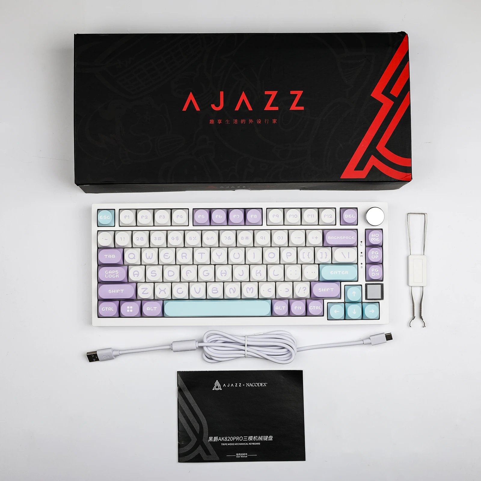 Ajazz AK820 Pro 75% Gasket-mounted Bluetooth 5.1/2.4G Wireless/Type-C Wired Mechanical Keyboard with TFT Screen for Mac/Win