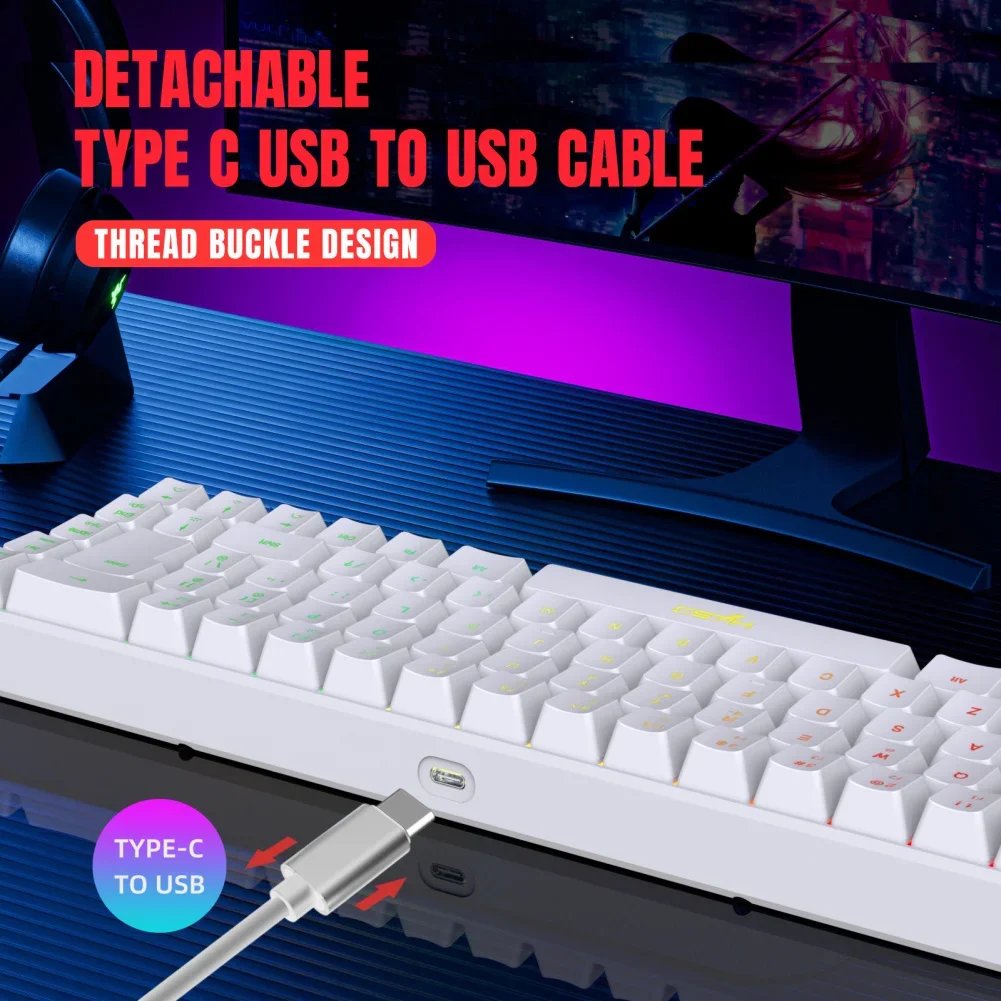 V200 Portable Gaming Keyboard RGB Colorful Backlit Keyboard 68 Keys Silence Keyboard Mechanical Wired Keyboards