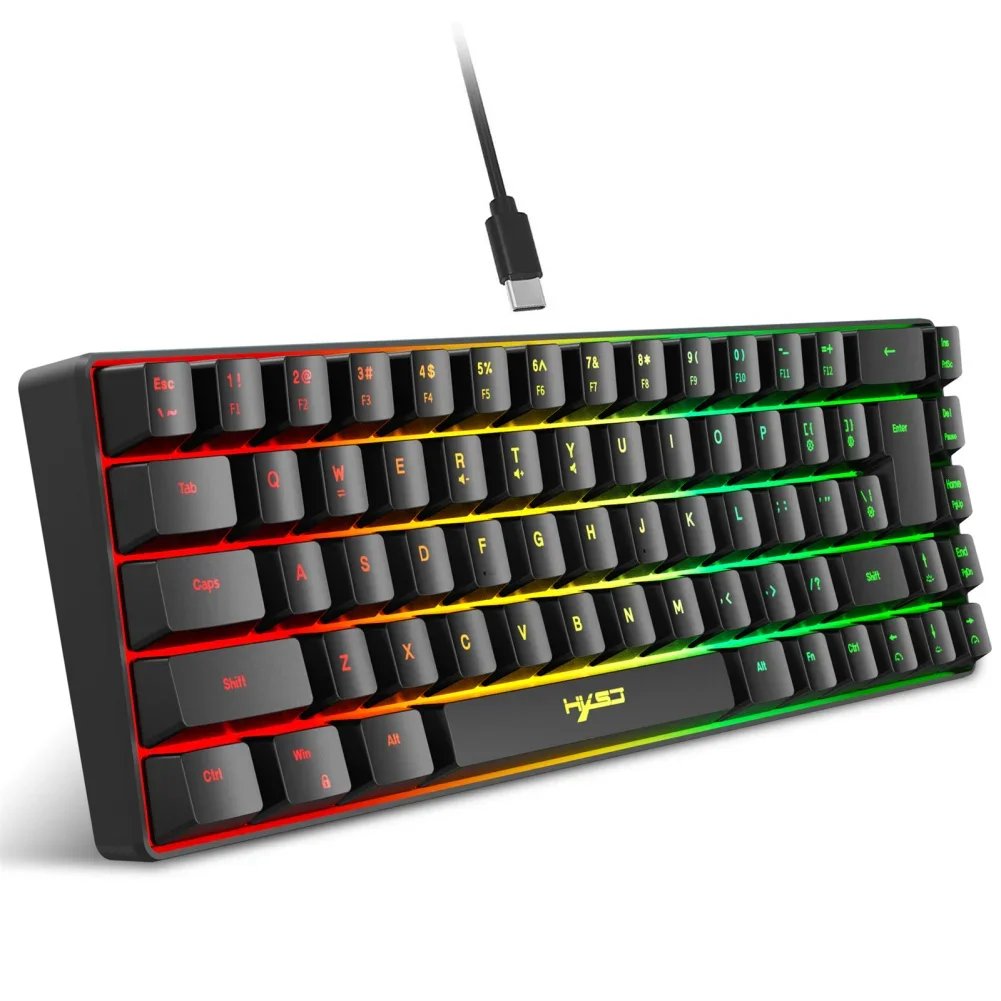 V200 Portable Gaming Keyboard RGB Colorful Backlit Keyboard 68 Keys Silence Keyboard Mechanical Wired Keyboards