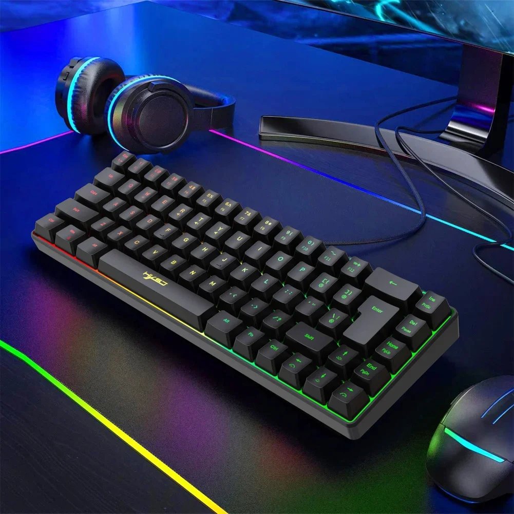 V200 Portable Gaming Keyboard RGB Colorful Backlit Keyboard 68 Keys Silence Keyboard Mechanical Wired Keyboards