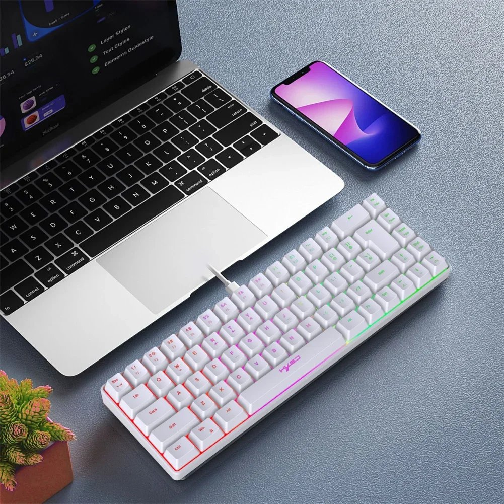 V200 Portable Gaming Keyboard RGB Colorful Backlit Keyboard 68 Keys Silence Keyboard Mechanical Wired Keyboards