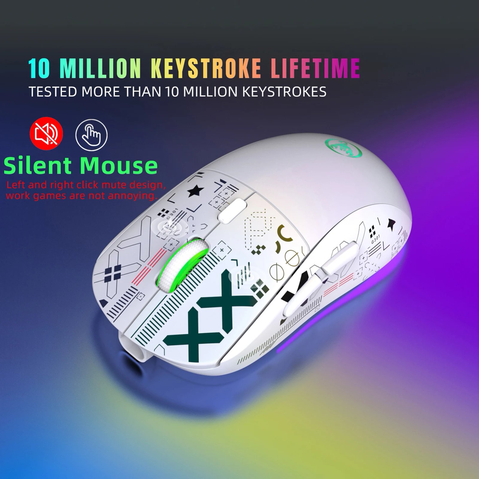 hxsj T90 2.4G Wireless Mechanical Mouse RGB Gaming Mouse Ergonomic 10 Million Keystroke 3600DPI Mouse 11 RGB Lighting Modes Mice