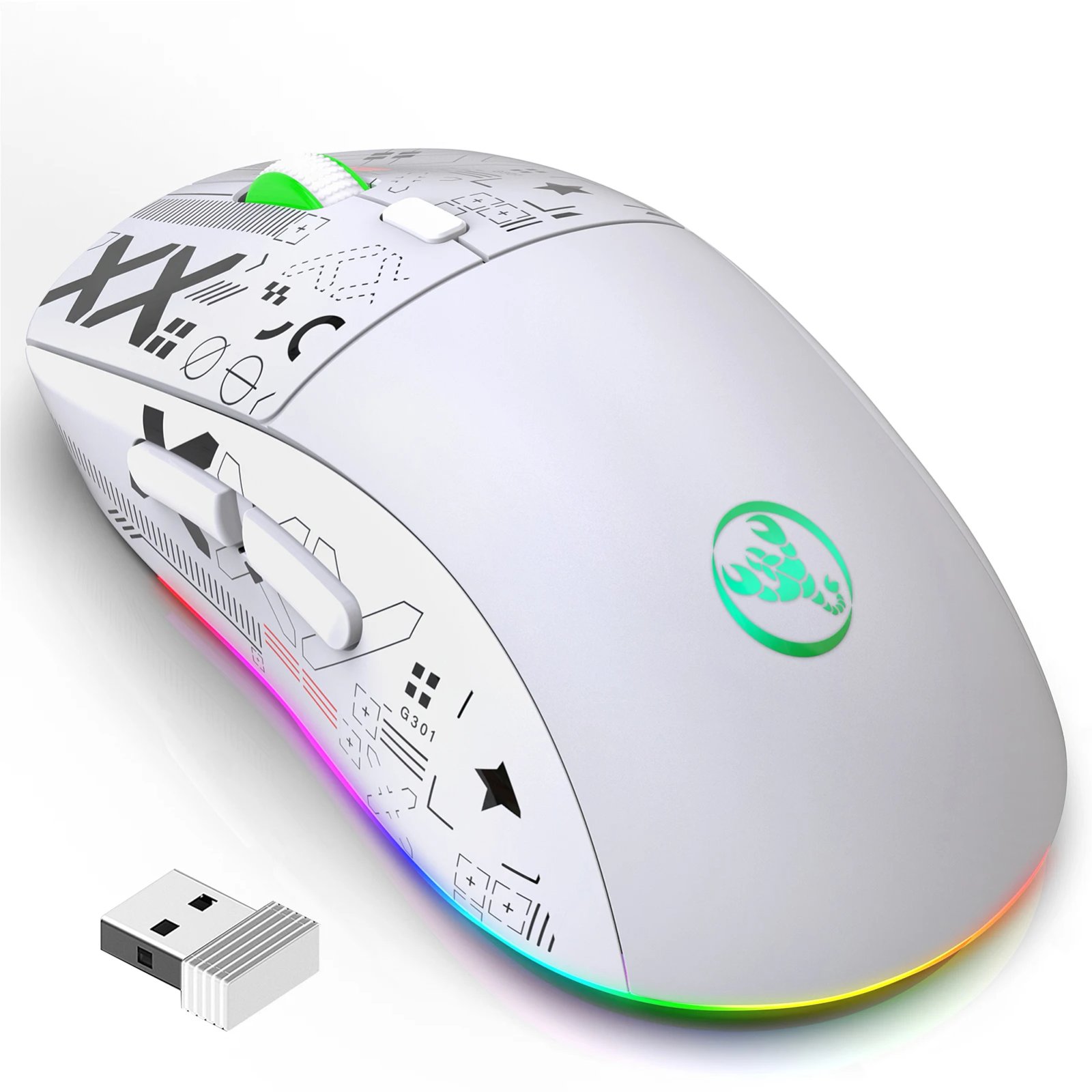 hxsj T90 2.4G Wireless Mechanical Mouse RGB Gaming Mouse Ergonomic 10 Million Keystroke 3600DPI Mouse 11 RGB Lighting Modes Mice