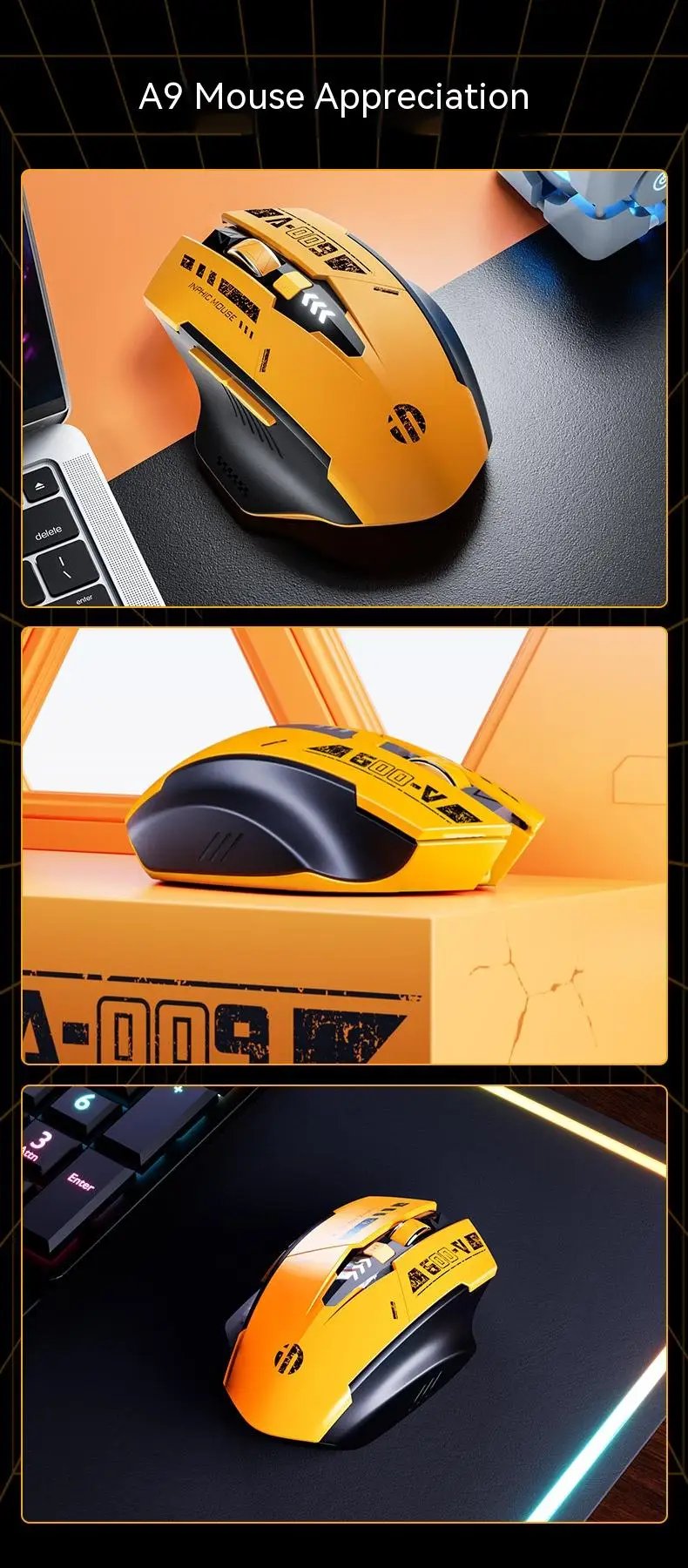 Inphic A9 2.4G Bluetooth wireless silent mouse mecha style mechanical feel For Pc Gamer Office Computer Laptop Accessories Ma