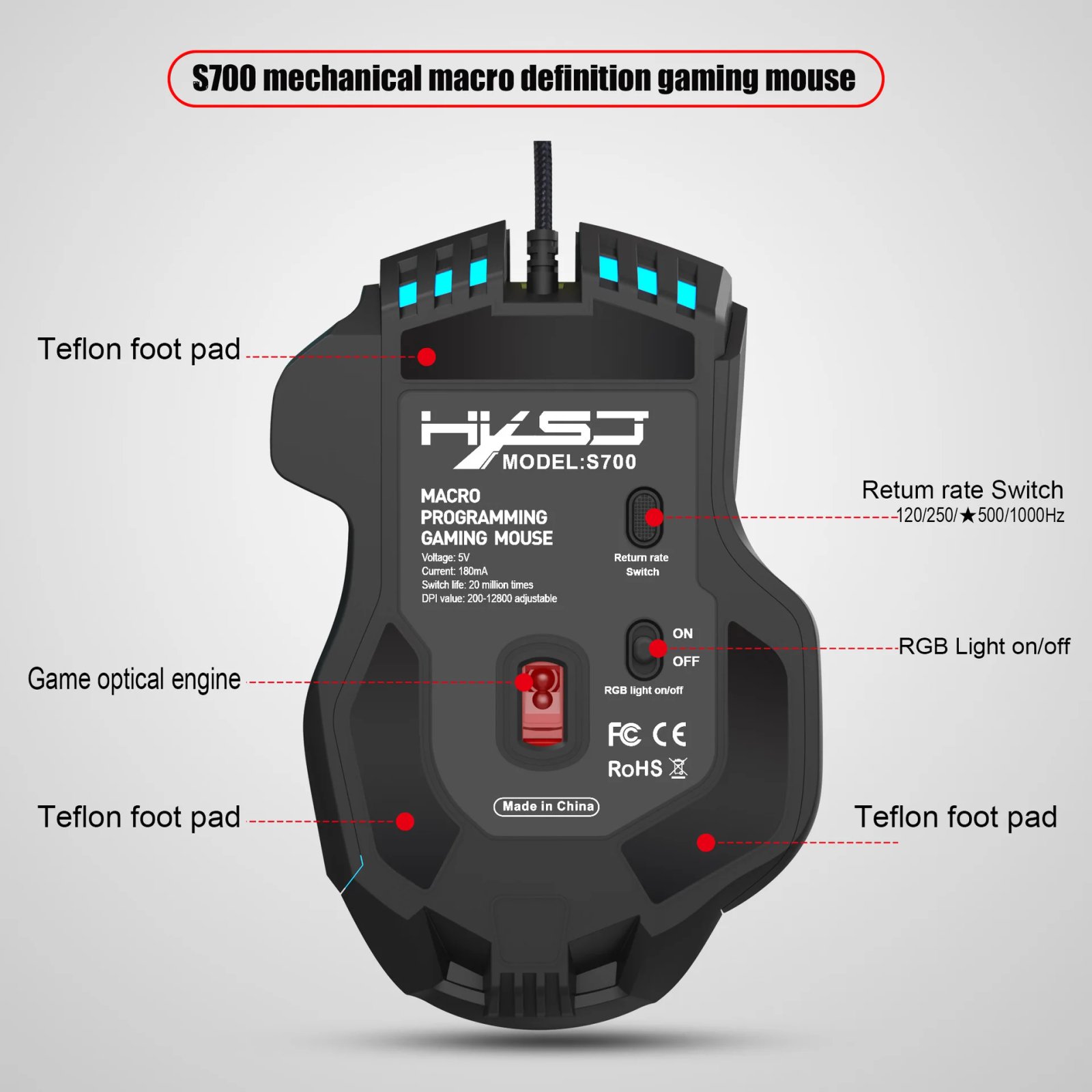 10 Buttons 12800 DPI USB Gaming Mechanical Mouse RGB Backlit Computer Gamer Programmable Wired Mice For Laptop PC Desktop