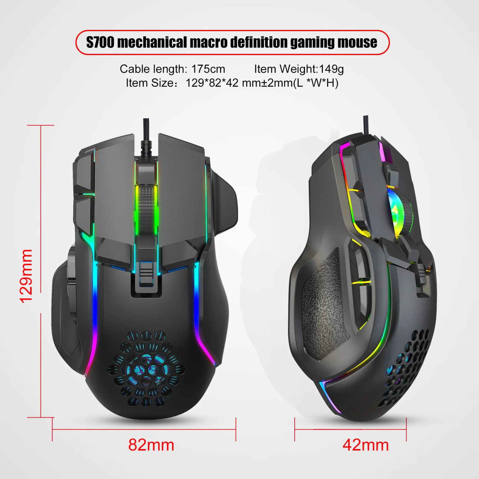 10 Buttons 12800 DPI USB Gaming Mechanical Mouse RGB Backlit Computer Gamer Programmable Wired Mice For Laptop PC Desktop