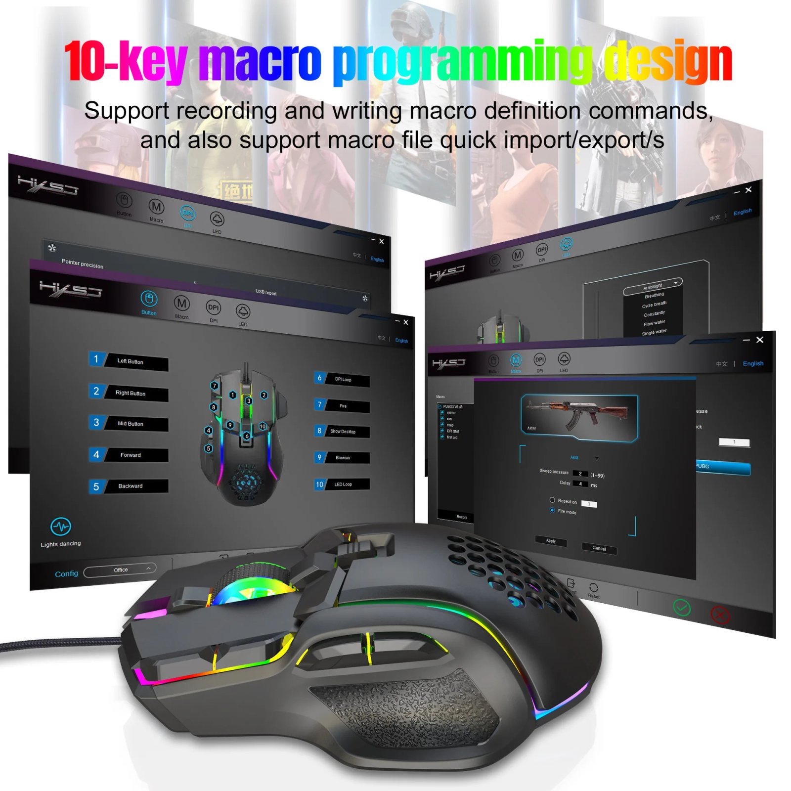 10 Buttons 12800 DPI USB Gaming Mechanical Mouse RGB Backlit Computer Gamer Programmable Wired Mice For Laptop PC Desktop