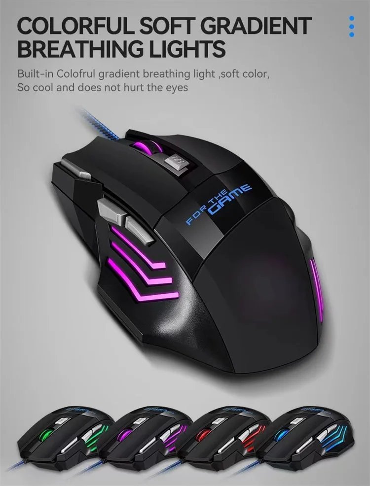 X8 Mechanical Wired Gaming Mouse  7 Keys Wired Ergonomic Mouse RGB Backlit Glowing USB 800/1200/ 1600/ 3200 Dpi Gaming Mouse