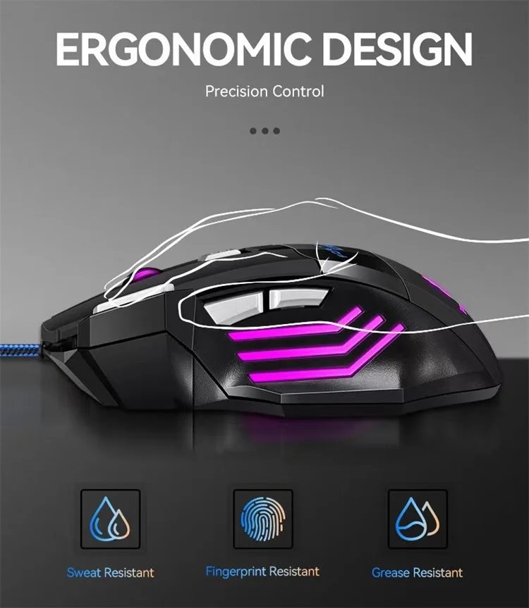 X8 Mechanical Wired Gaming Mouse  7 Keys Wired Ergonomic Mouse RGB Backlit Glowing USB 800/1200/ 1600/ 3200 Dpi Gaming Mouse