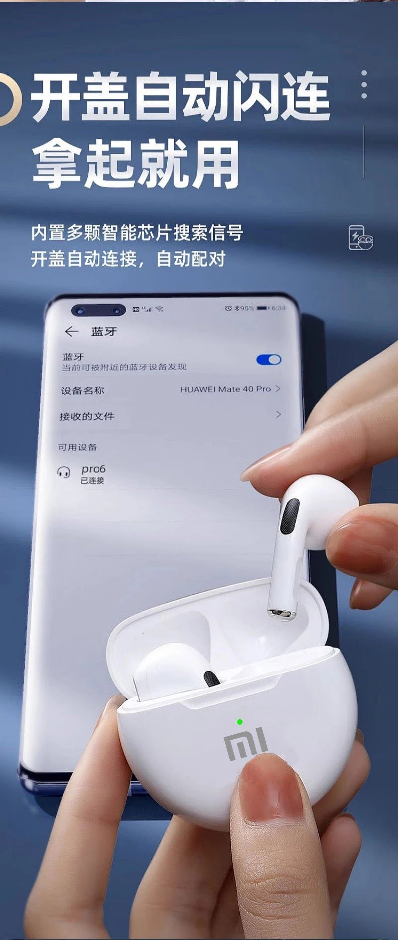 Original XIAOMI Air Pro 6 Earphone TWS 9D HIFI Headset Bluetooth Music Earbuds For IPhone Android Wireless Pods Headphones