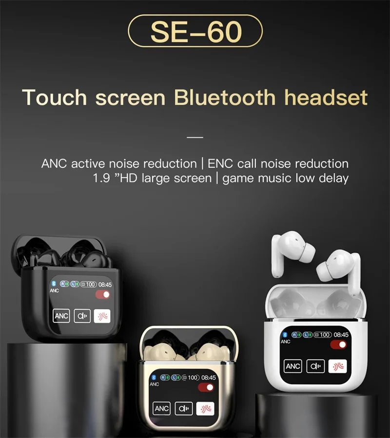 Xiaomi TWS Earbuds ANC Active Noise Cancellation Earphone With Touch LCD Screen Headphone Bass Sound ENC Mic SE-60 Headset