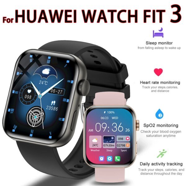 For Huawei Xiaomi AMOLED Smart Watch Men WATCH FIT 3 Bluetooth Call GPS Sport Tracker IP68 Waterproof Women Smartwatch 2024 New