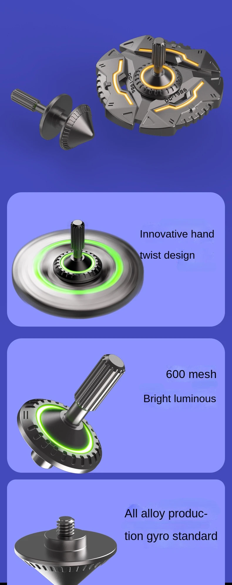 Fidget Spinner Metal Luminous Long Time Rotation Multifunctional Hand Twist Adult Stress Relief Toy Gyro ATOM