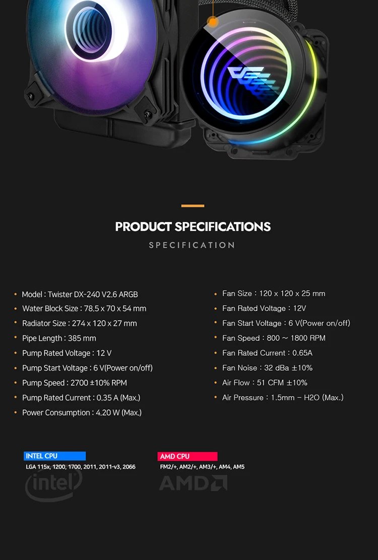 Darkflash 120mm Infinity Liquid CPU Cooler Space 4 Pin Pwm 3 Pin 5V Sync for Intel and Amd